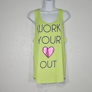 NWT Chin-up Apparel Lime with Pink Metallic Heart "Work Your Hear Out' Tank XL